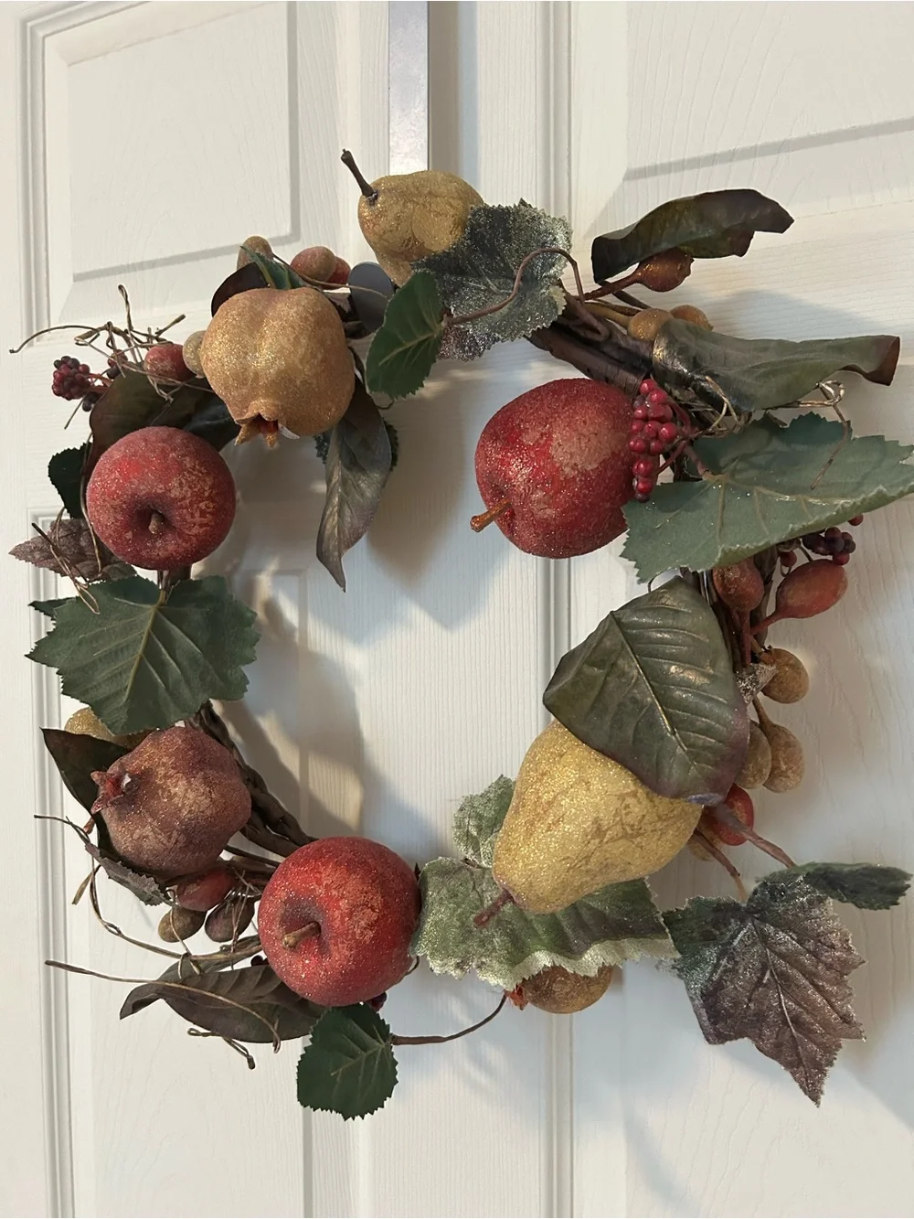 Rare! Vintage Glitter Faux Harvest Fruit Grapevine Wreath Fall Decor 13”